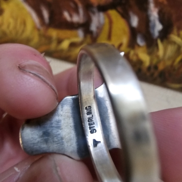 Sterling Silver Signed Bull Cow Steer Skull Turquoise Statement Ring - Picture 8 of 9